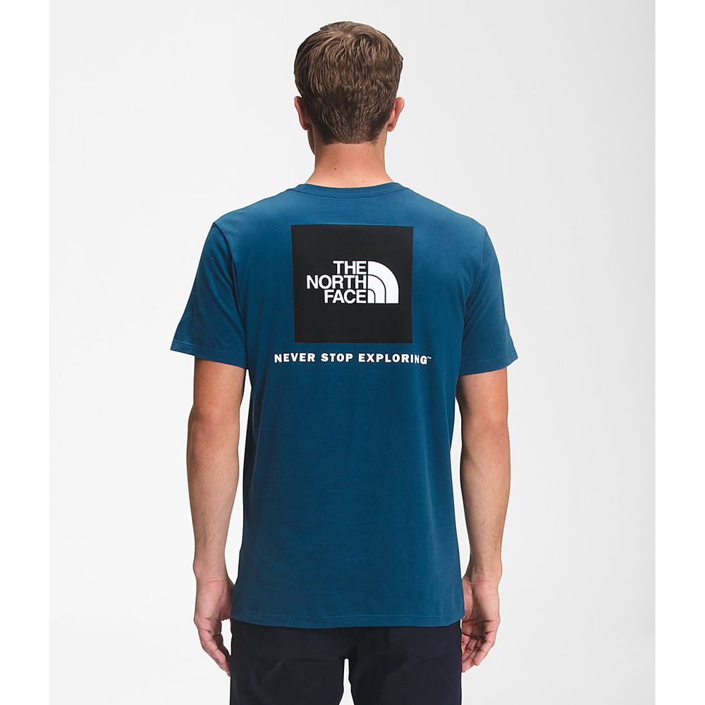 The North Face T-Shirts Mens Australia - The North Face Short Sleeve Box Nse Blue / Black Never Stop